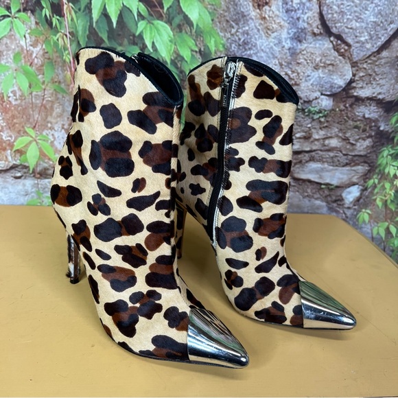 SCHUTZ Leopard Print Calf Hair Stiletto Cap Toe Boots, 7.5B - Picture 7 of 15